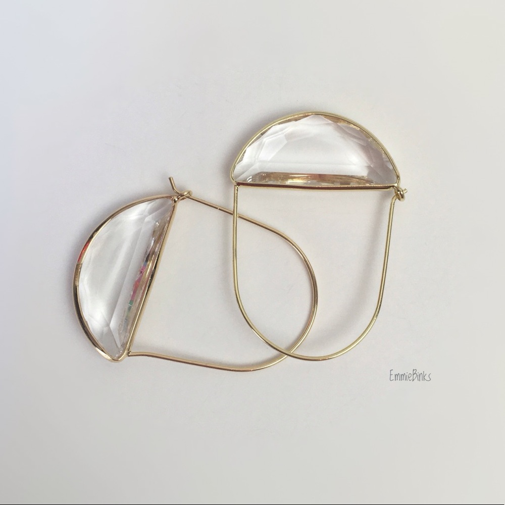 ✨3/$38  New Anthropologie Crescent Clear Glass Hoop Earrings ~ Threader - Picture 7 of 14